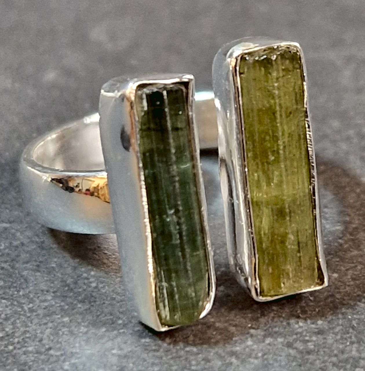 Ställbar Silver Ring - Rå Grön Turmalin  - 3