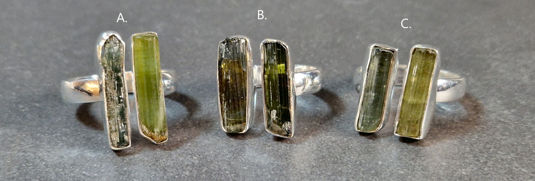 Ställbar Silver Ring - Rå Grön Turmalin 