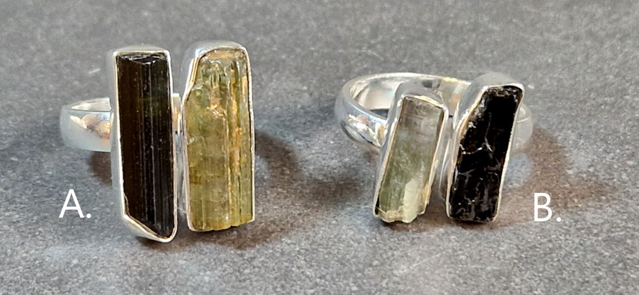 Ställbar Silver Ring - Rå Turmalin - Svart och Grön