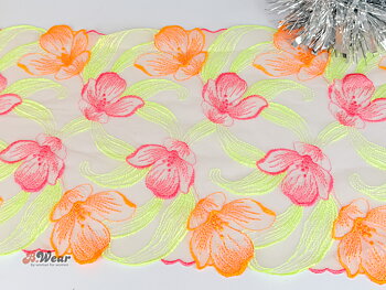White mesh lace with neon flowers - 21 cm