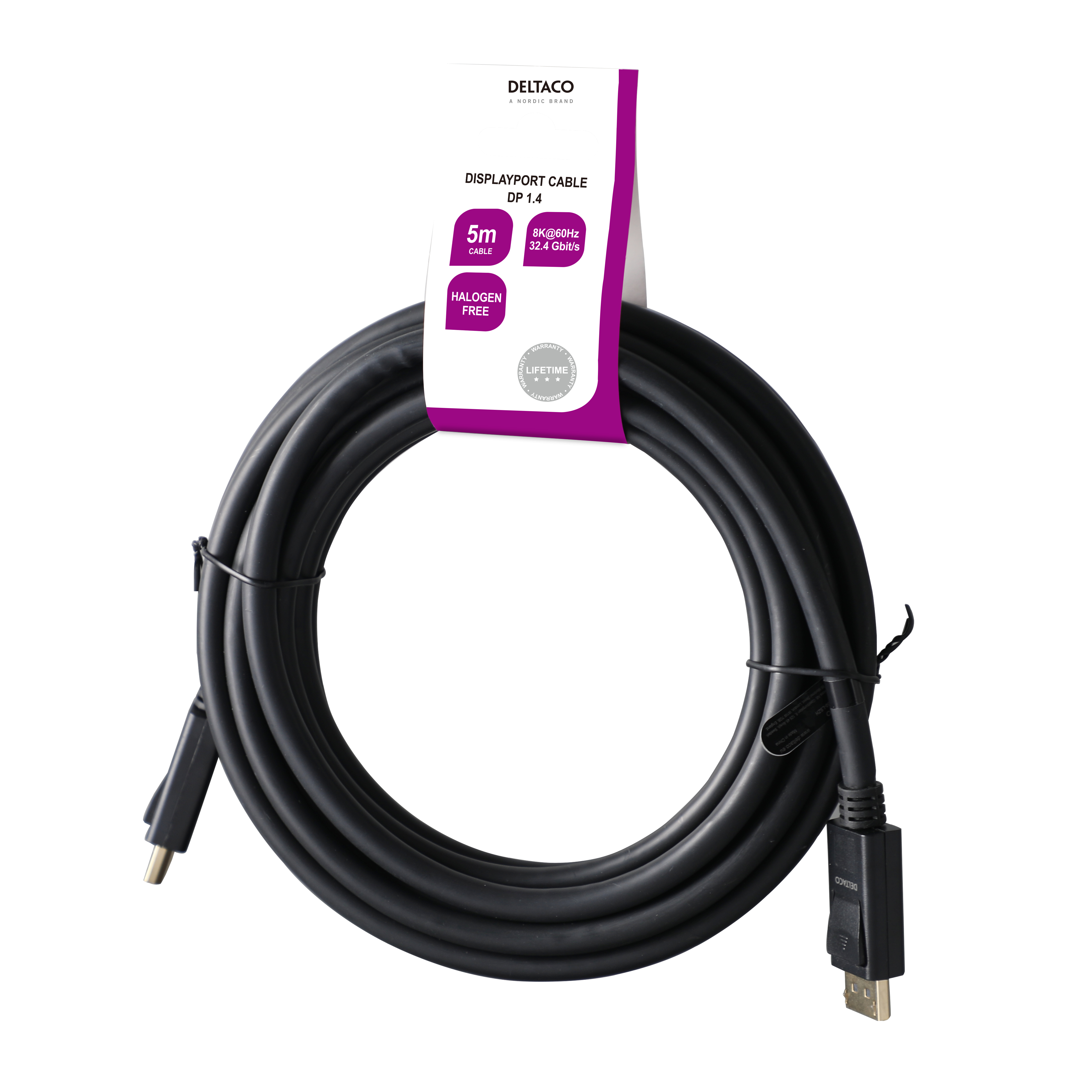 Deltaco DisplayPort-kabel, DP 1.4, 8K@30Hz, 5m, svart - 4
