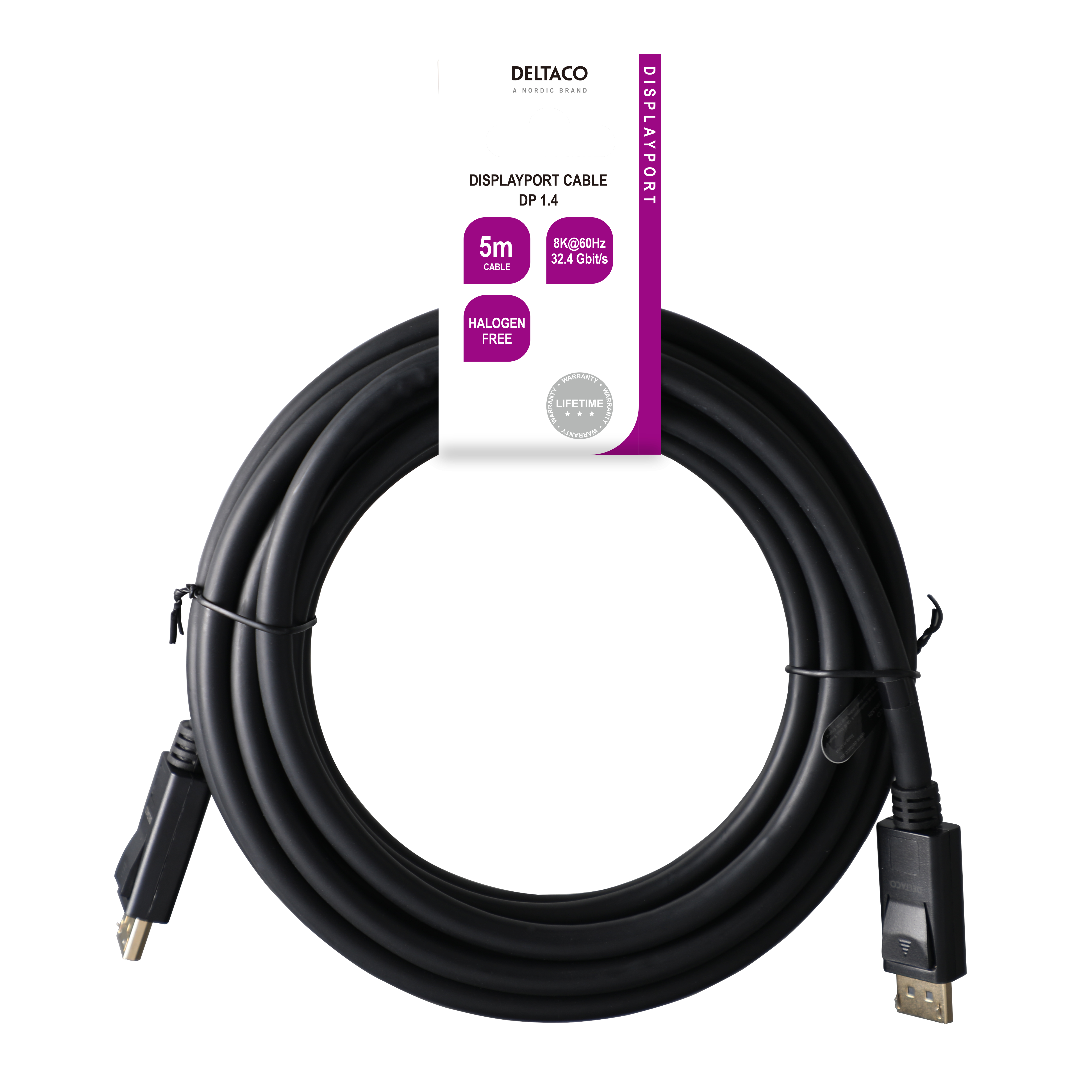 Deltaco DisplayPort-kabel, DP 1.4, 8K@30Hz, 5m, svart - 3