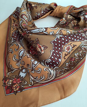 Scarf, mönstrad brun nougat, Secondhand 