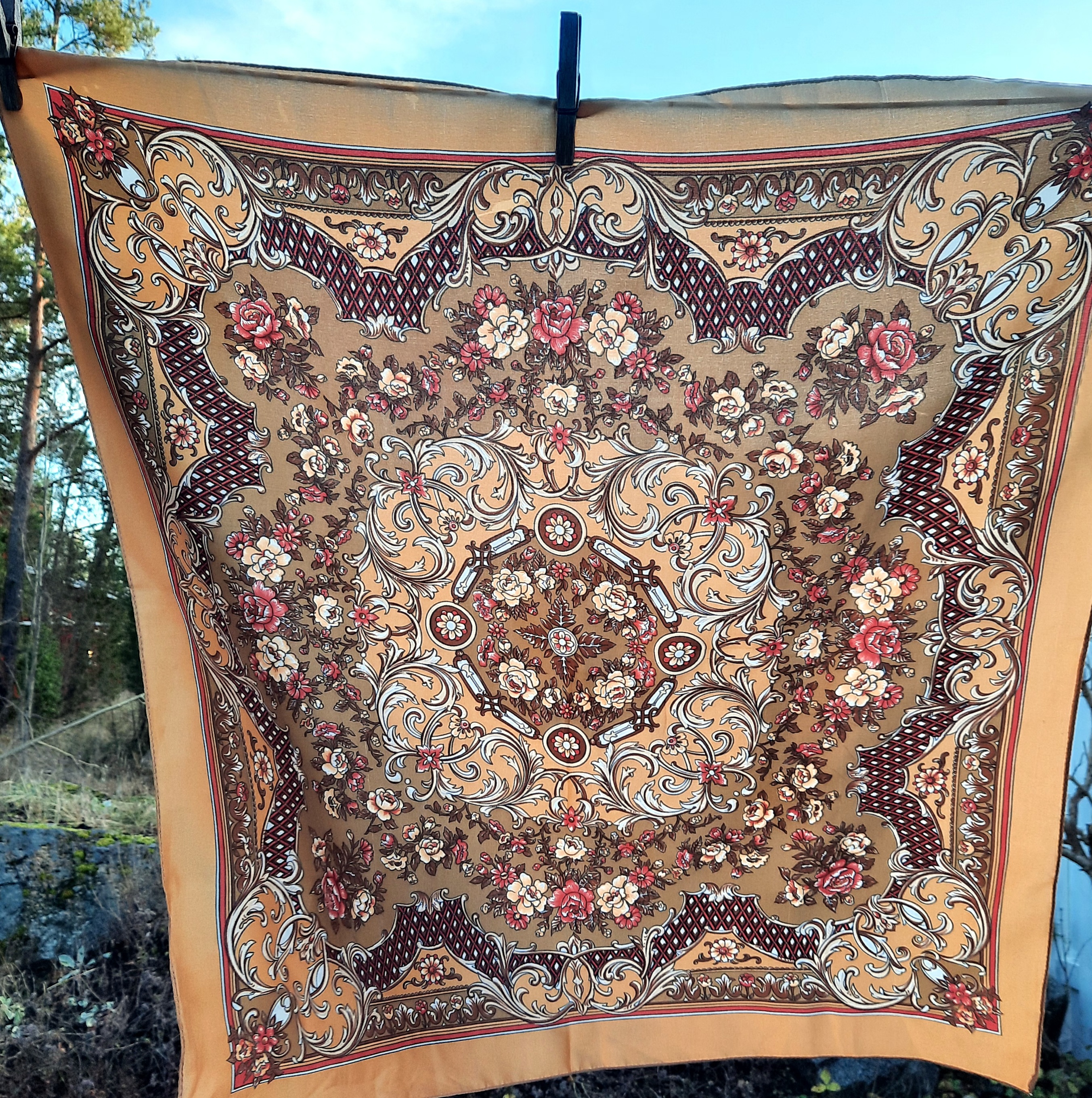 Scarf, mönstrad brun nougat, Secondhand  - 3