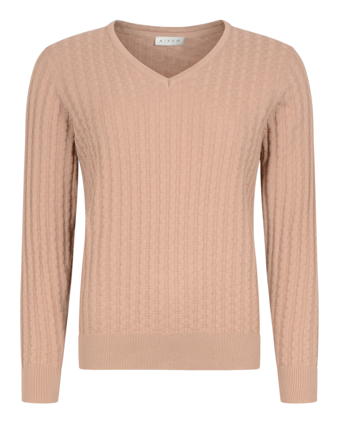 Jumper v-ringad rutmönster stickad kamel