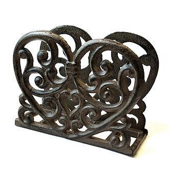 Servettställ antik gjutjärn Hjärta shabby chic lantlig stil Gårdsromantik