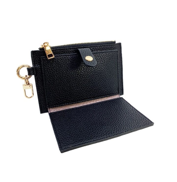 Card Holder Coin Zip Purse, Black- In Sunny Mood - 2