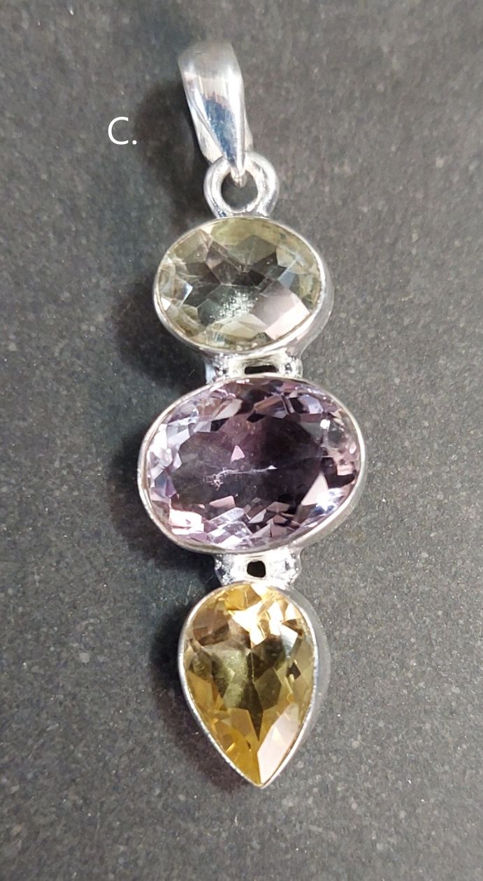 Facetterad Cabochon Hänge - Prasiolit, Ametist och Citrin - 4