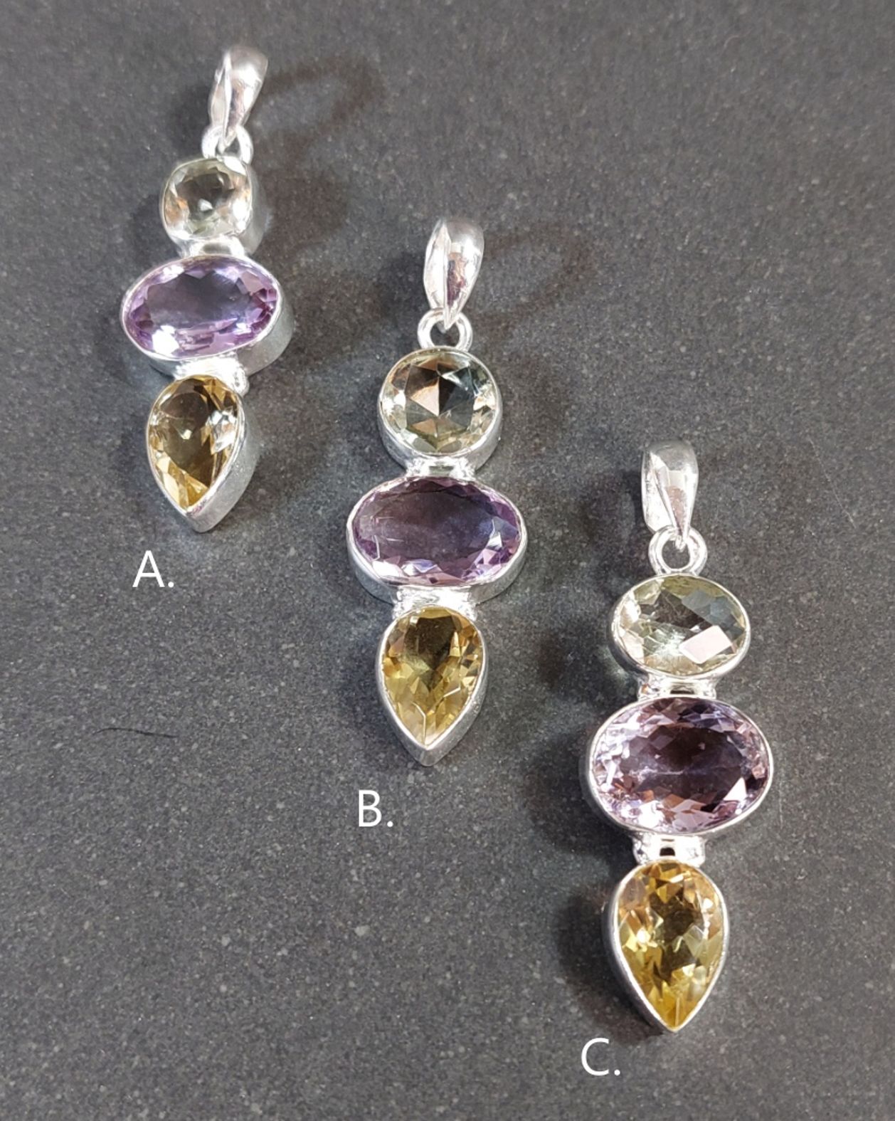 Facetterad Cabochon Hänge - Prasiolit, Ametist och Citrin