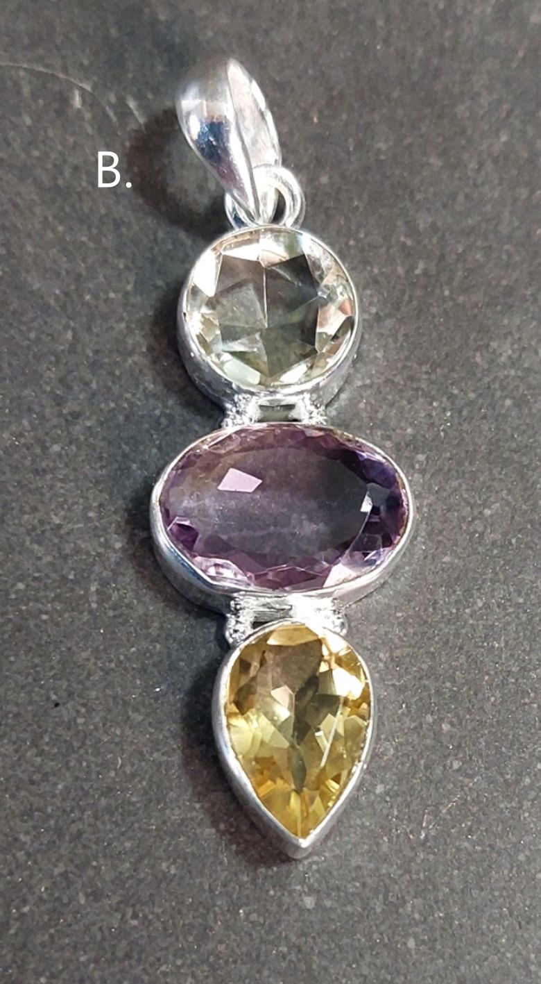 Facetterad Cabochon Hänge - Prasiolit, Ametist och Citrin - 3