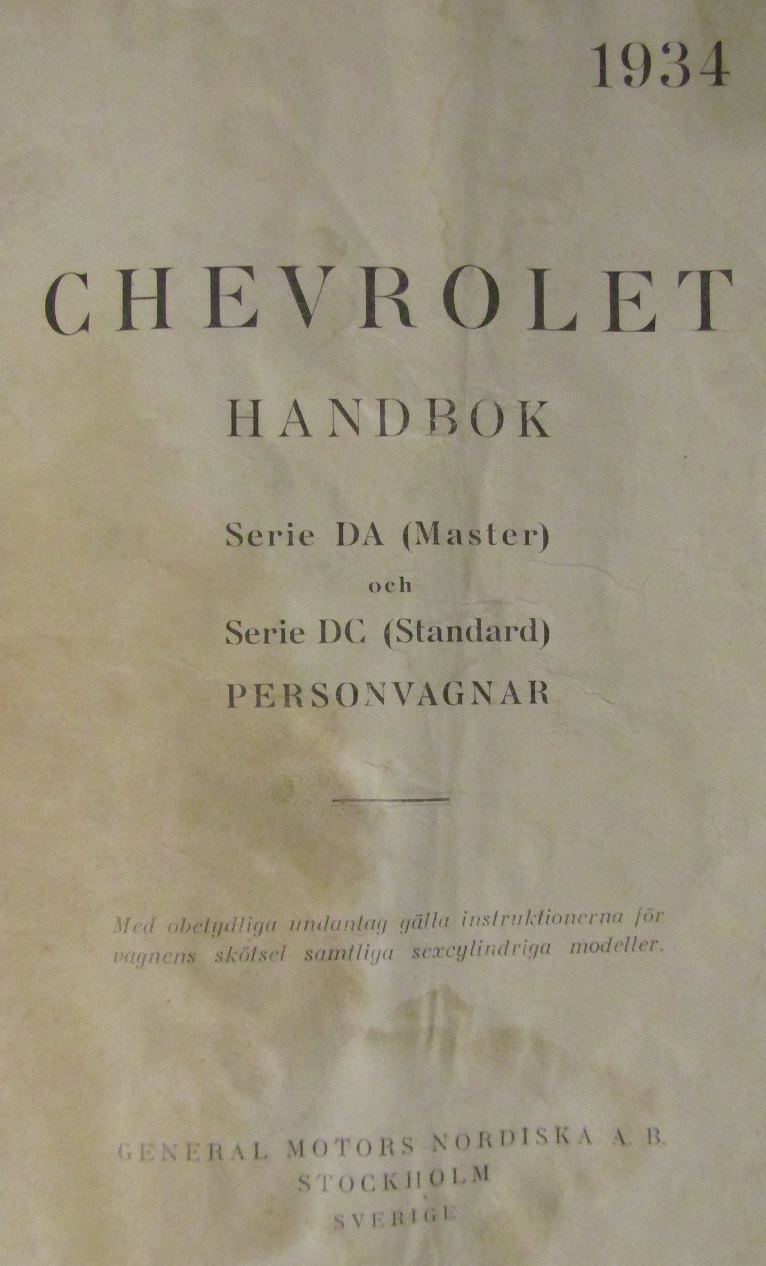 1934 Chevrolet Master & Standard Handbok  Svensk 1:a uppl. - 2