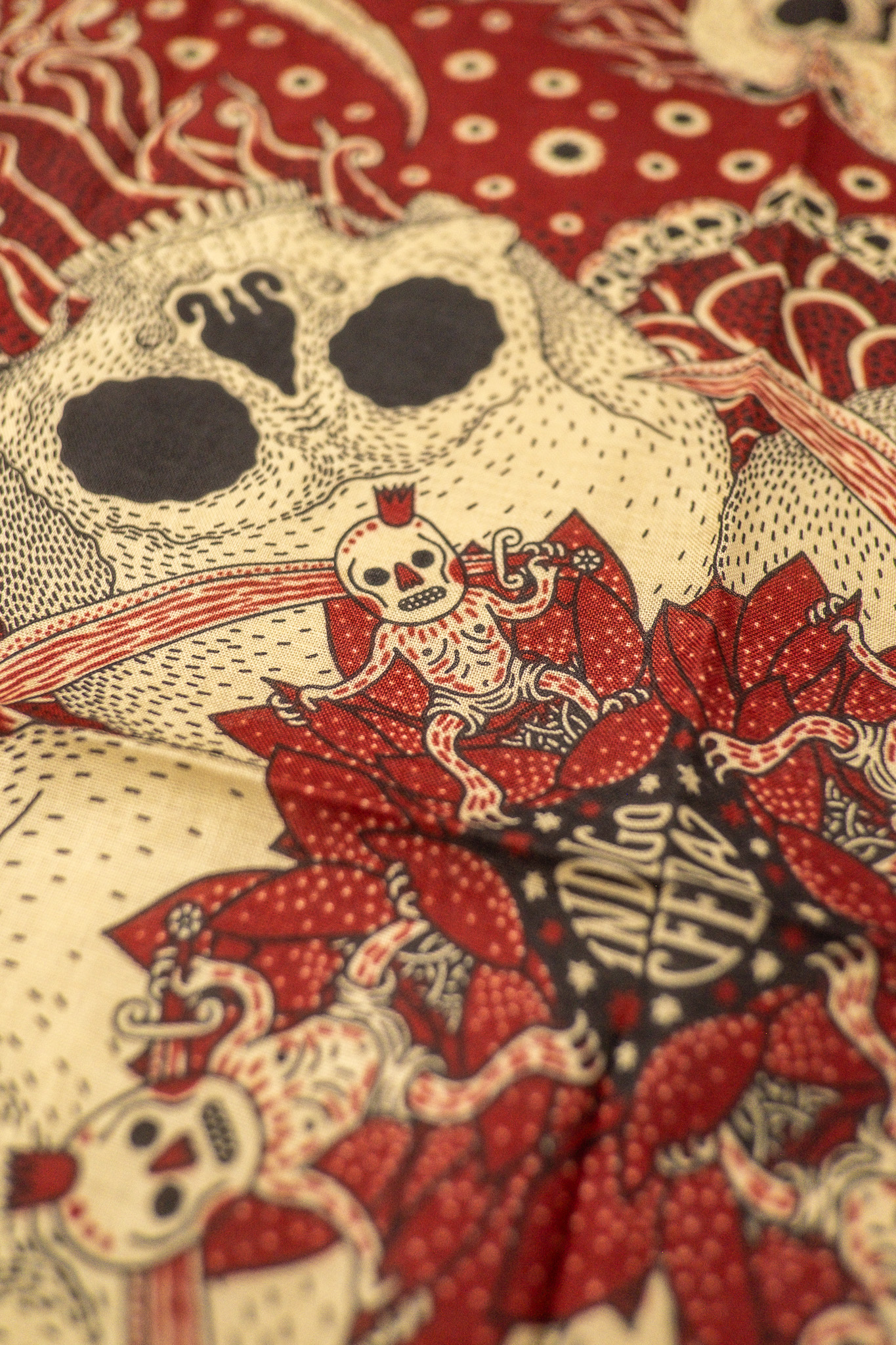 Indigofera - Skull Bandana Cotton Voile Red/White/Yellow - 4