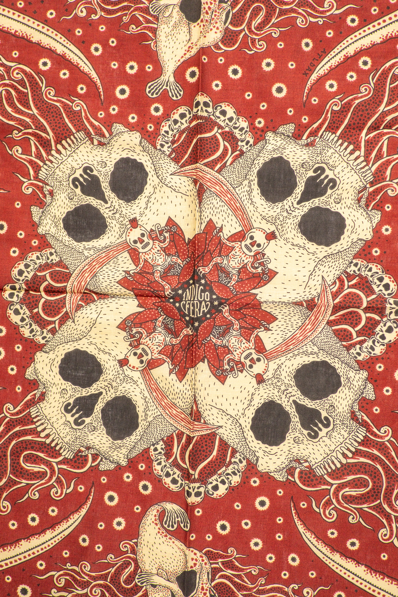 Indigofera - Skull Bandana Cotton Voile Red/White/Yellow - 3