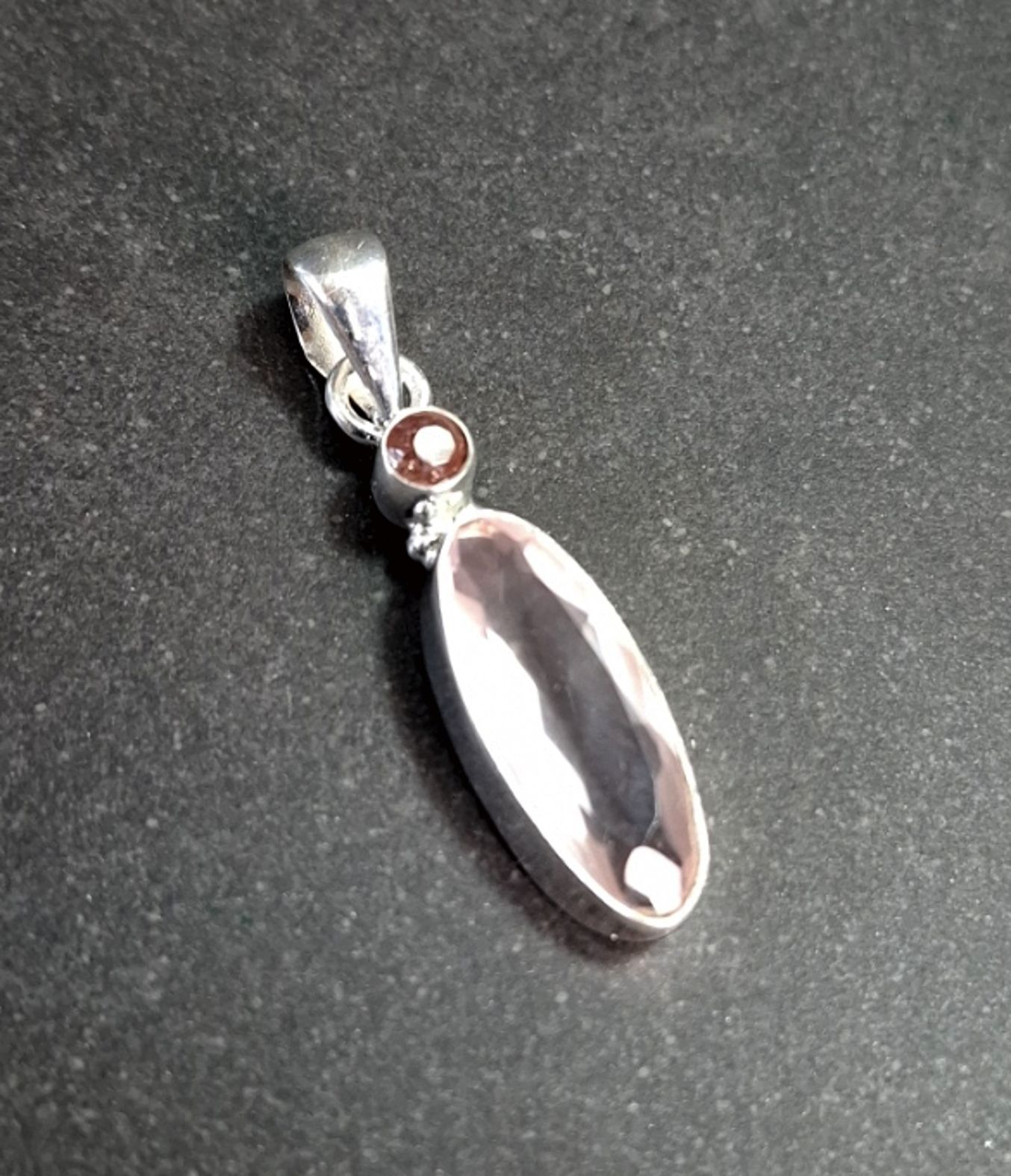 Silver hänge med fasettslipad Rosenkvarts och Rosa Turmalin - 2