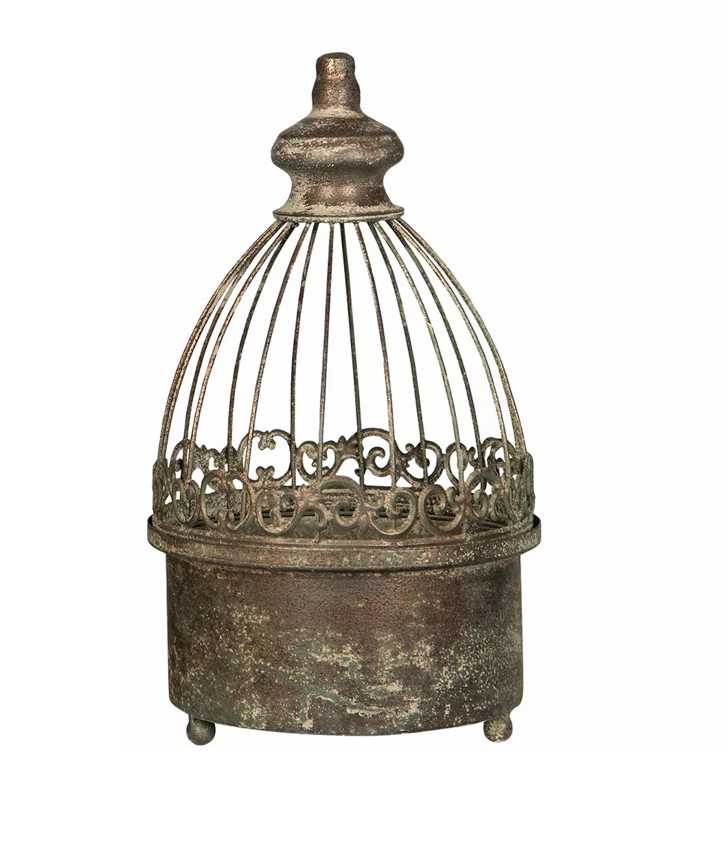 Fågelbur antik grönbrun planteringsbur liten shabby chic lantlig stil Gårdsromantik