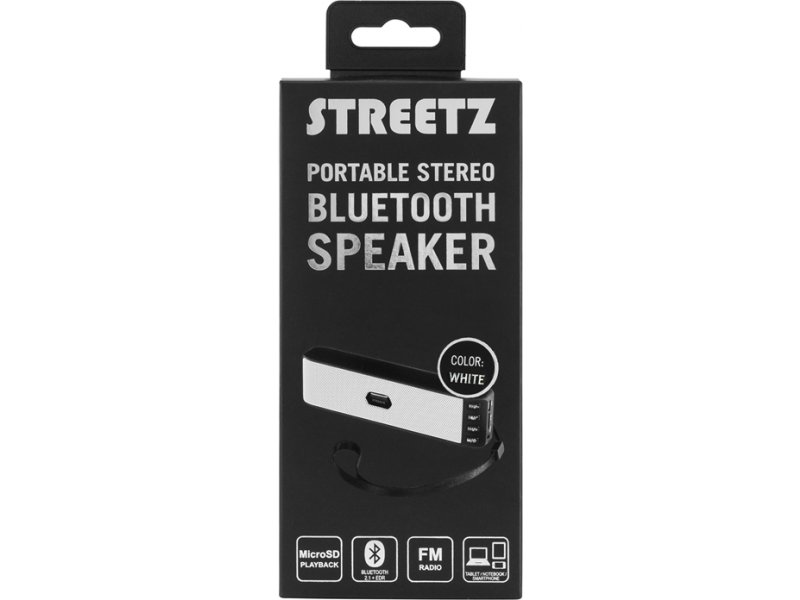 STREETZ Bluetooth högtalare, v2.1+EDR, speltid 3h, 10m, microSD, FM-radio, 3,5mm, 2x3W, vit - 3
