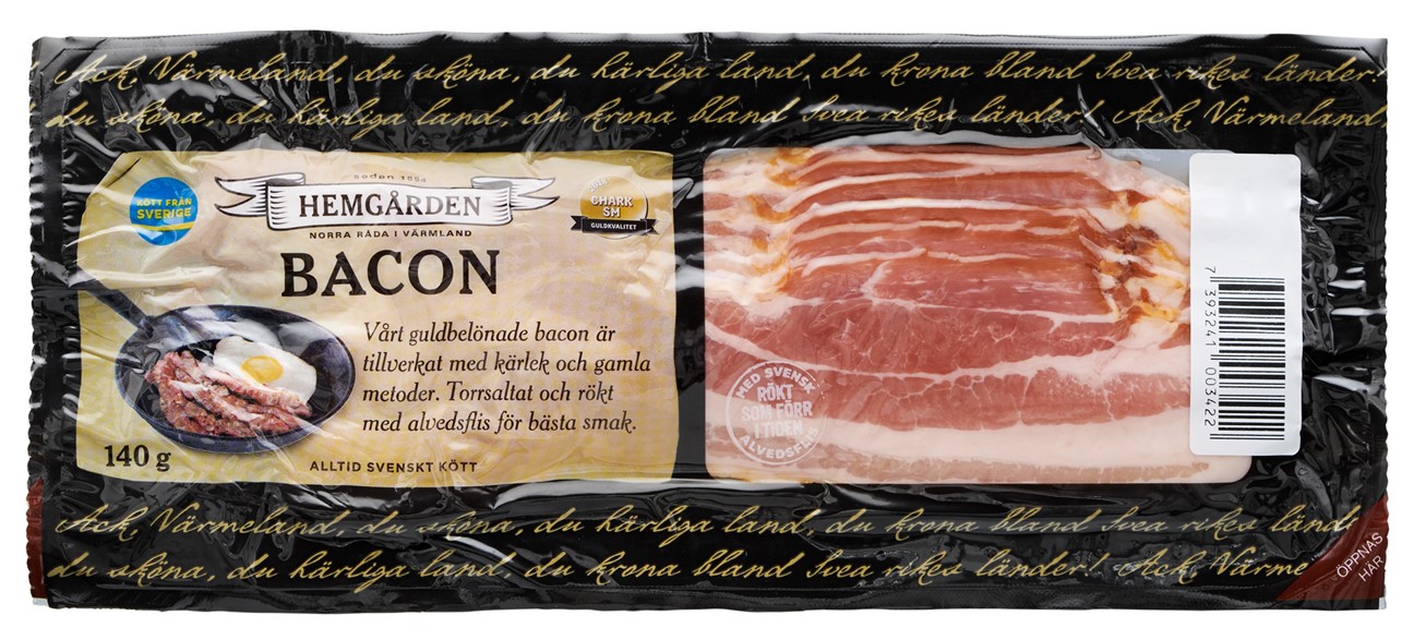 Hemgården Alvedsrökt bacon skivad 140 g.