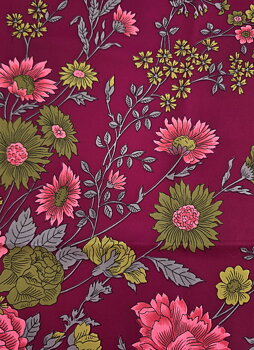 Vinröd scarf med blommor, Secondhand
