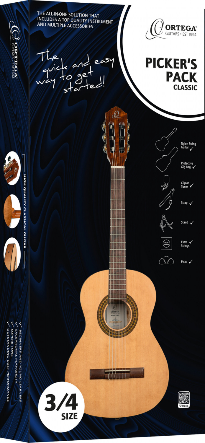 Ortega RPPC34 Klassisk gitarr 3/4, Pickers Pack - 5