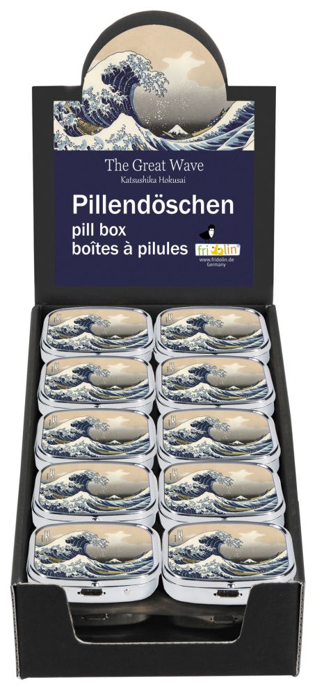 Pilleæsker med spejl, Hokusai, Den store bølge, Borddisplay med 30 stk., TEMA-produkt
