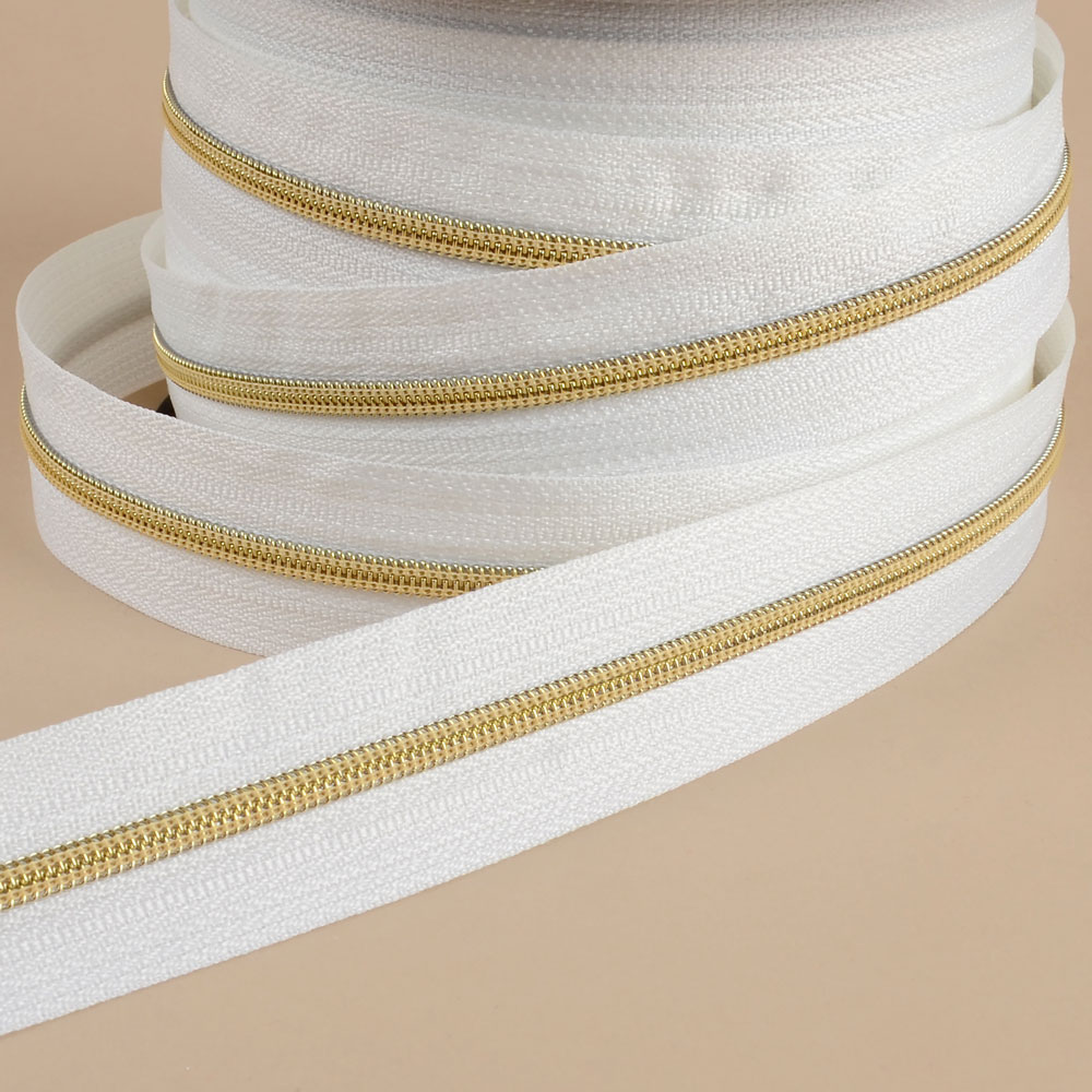 DRAGKEDJA/BLIXTLÅS - METERVARA 3MM WHITE/GOLD