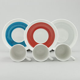 Stig Lindberg (Color 1951) Three Coffee Cups with Linear Decor  7 cm