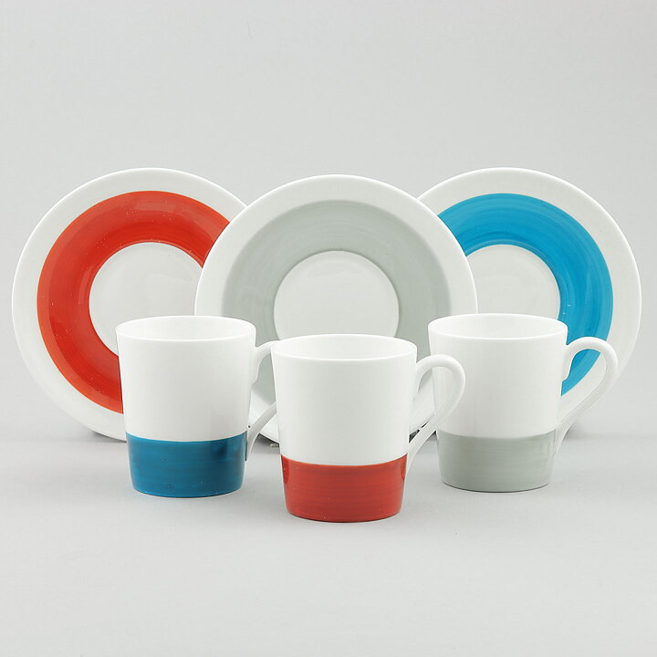 Stig Lindberg (Color 1951) Three Coffee Cups with Linear Decor  7 cm (2)