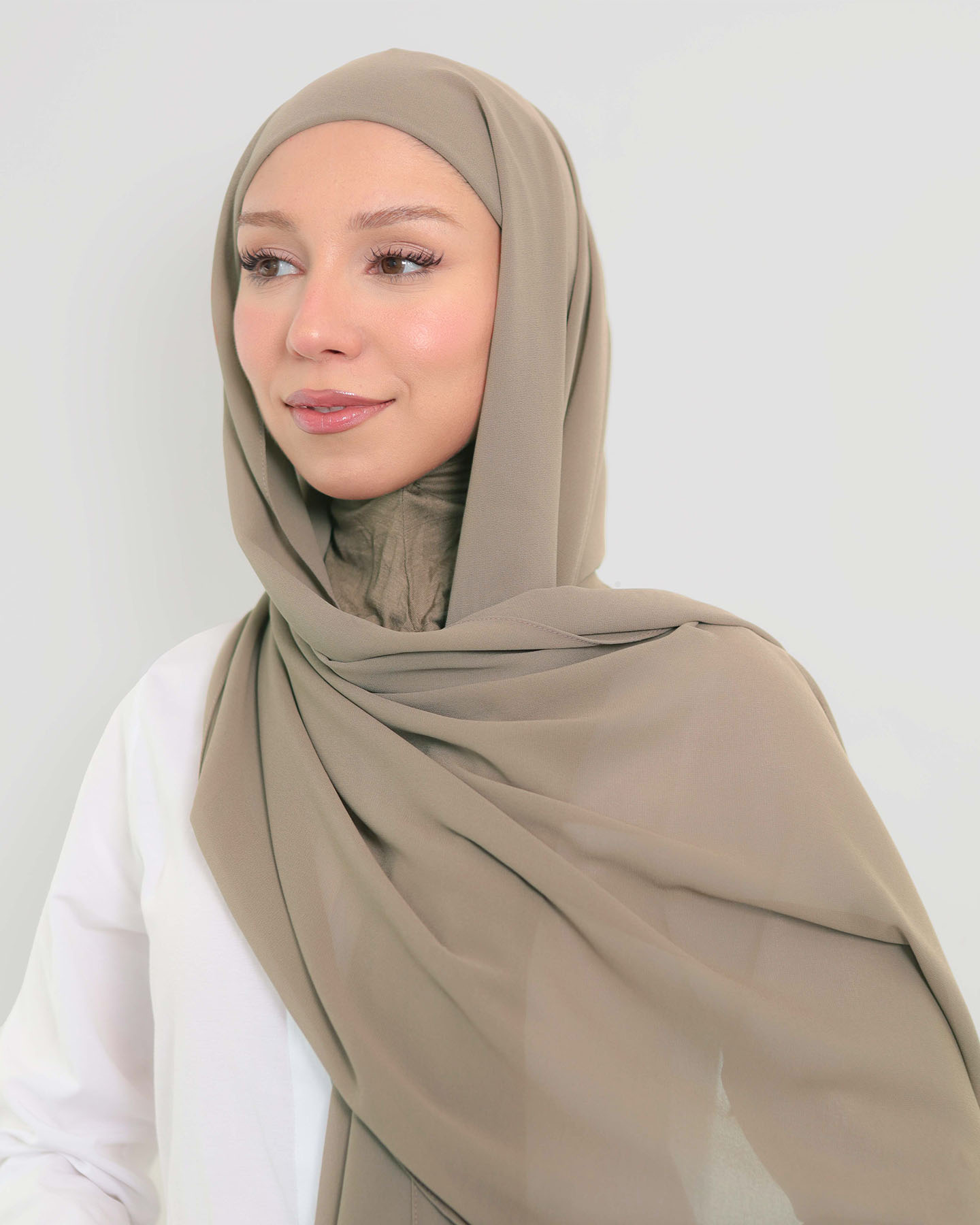 Hijab - Instant Chiffon with full coverage underscarf - Taupe - 4