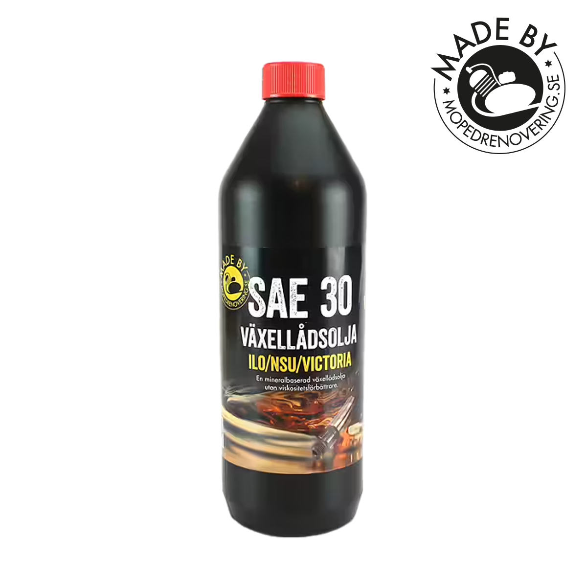 Olje SAE 30 1 liter ILO/NSU/Victoria.  Produsert av Mopedrenovering.