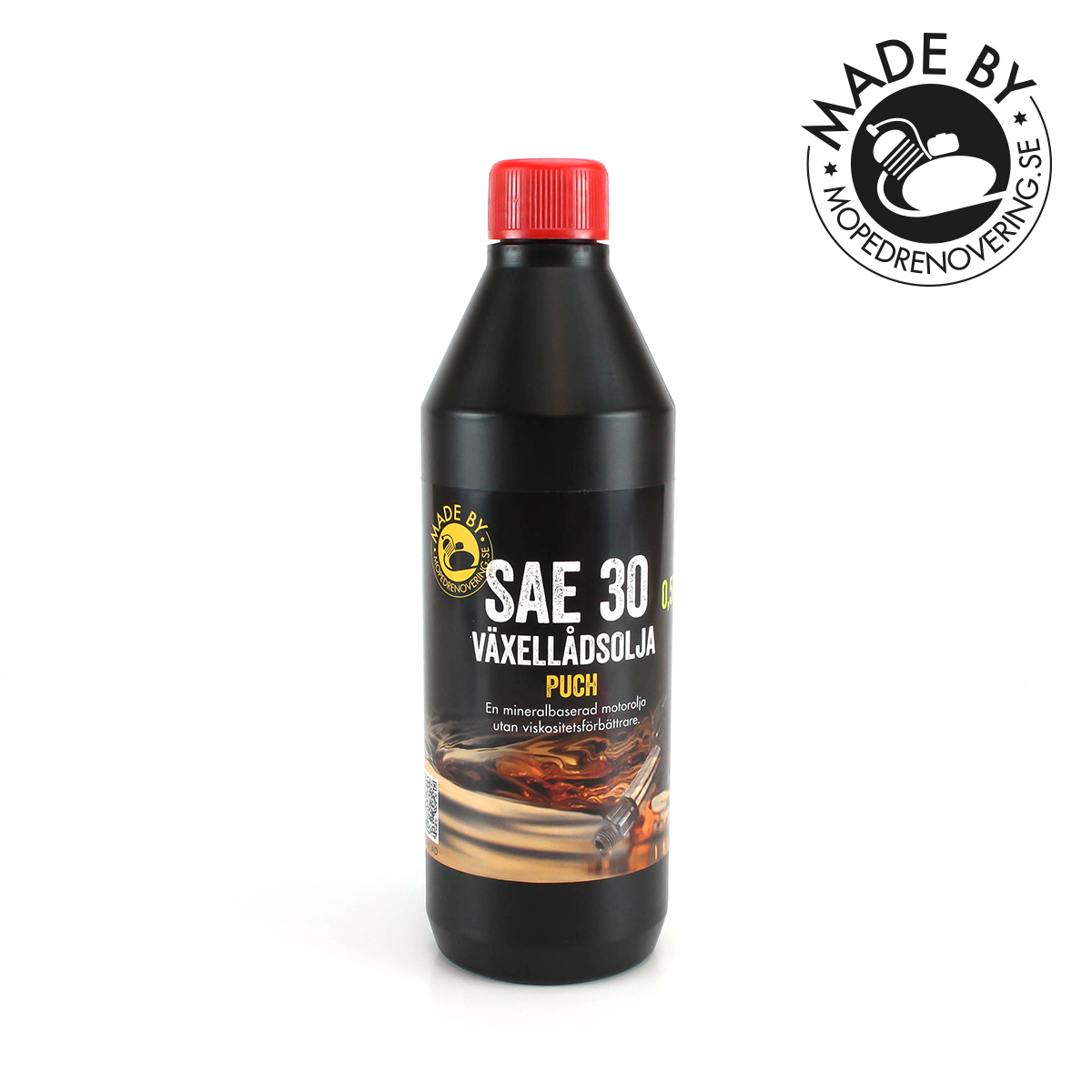 Olie SAE 30 5 dl Puch. Fremstillet af Mopedrenovering.