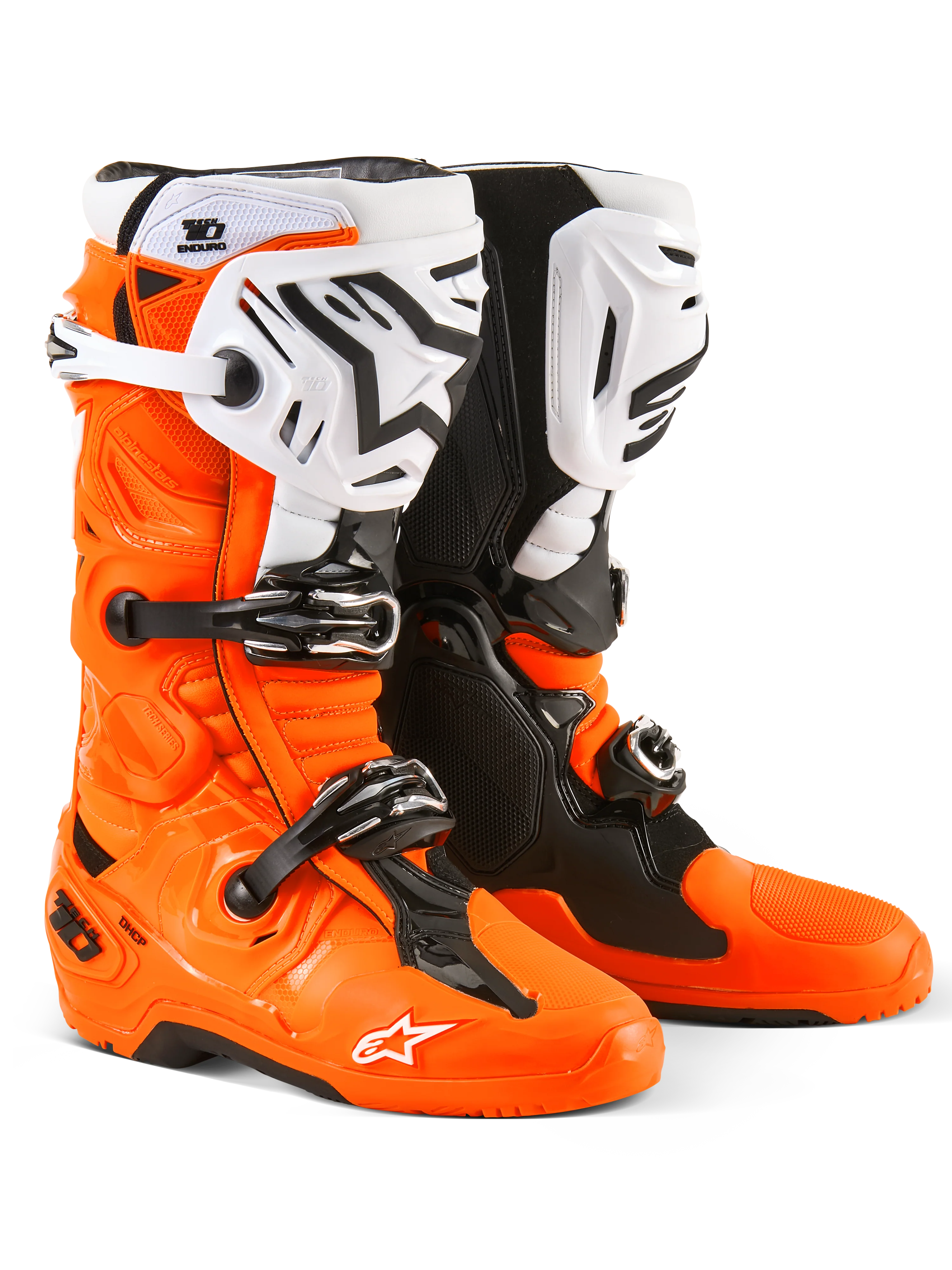 Alpinestars Tech 10 Enduro Crosstövlar Svart/ Hi-Vis Orange/ Vit