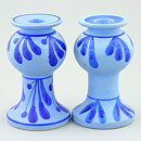 Lisa Larson (1989) Two Segmented Candleholders with Blue Decor 13 cm 