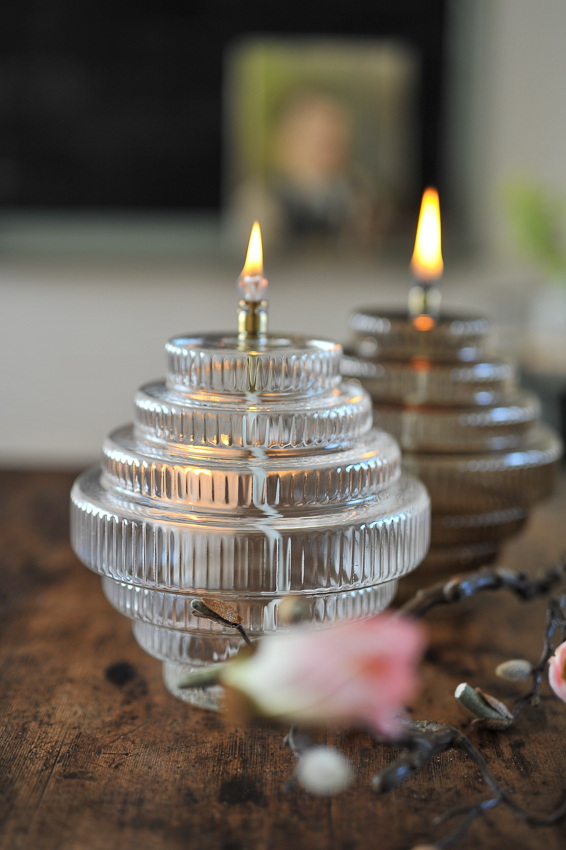 Oil lamp - Clear - Glass - Large - Brass - Ø 20 x 23 cm