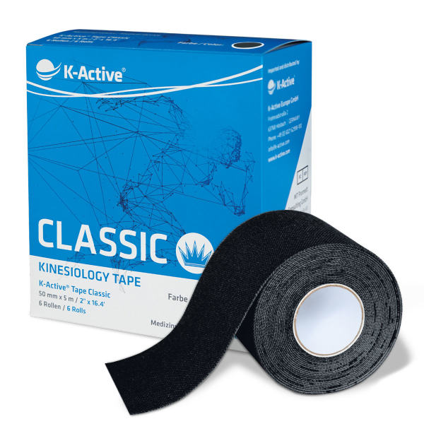 Bande Kinésiologique K-Active Noire 5cm X 5m - Respirante, élastique, Pour Sport Et Récupération