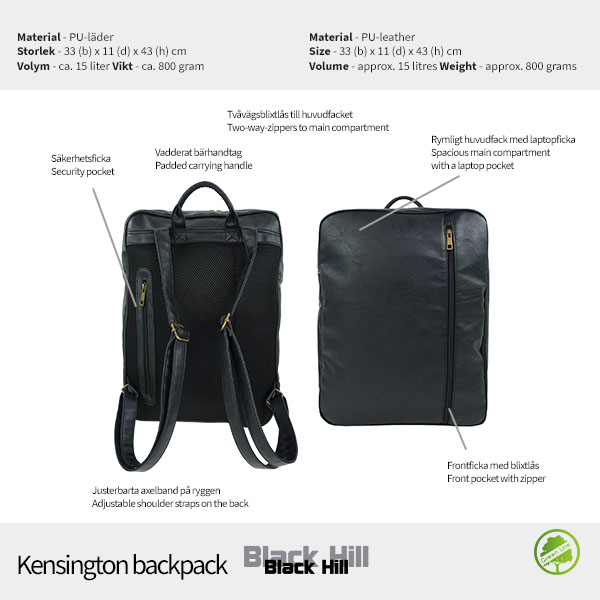 Kensington Ryggsäck - 2 färger svart/brun - 9