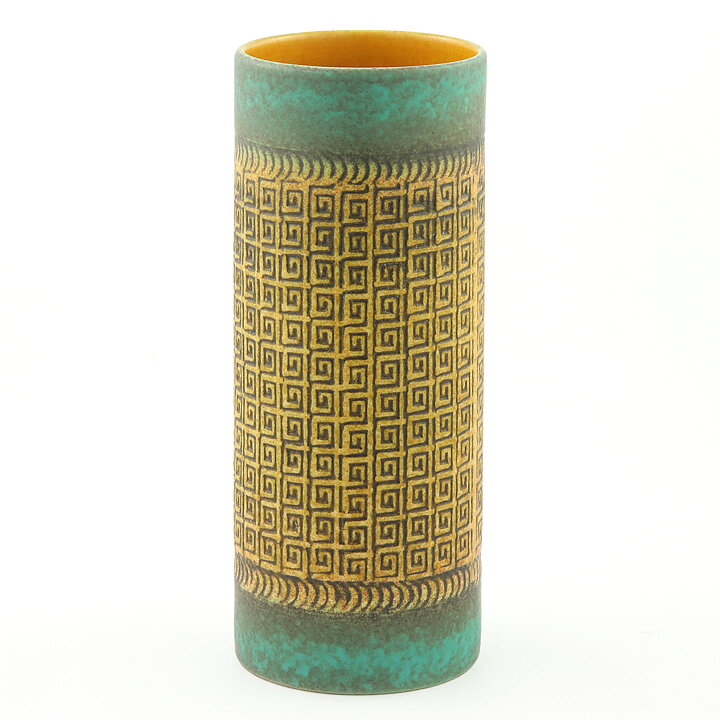 Green/Brown Cylinder Vase from Üebelacker Keramik 23 cm (1960s) 
