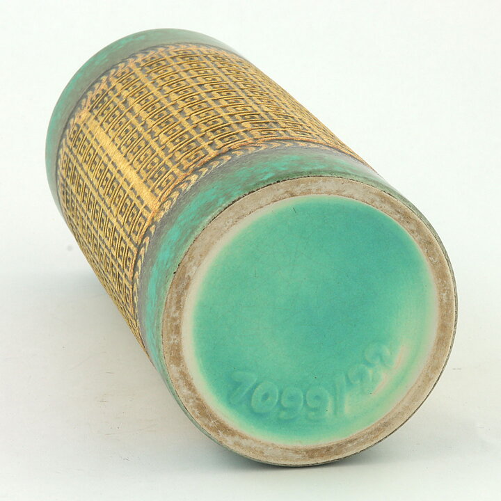 Green/Brown Cylinder Vase from Üebelacker Keramik 23 cm (1960s) 