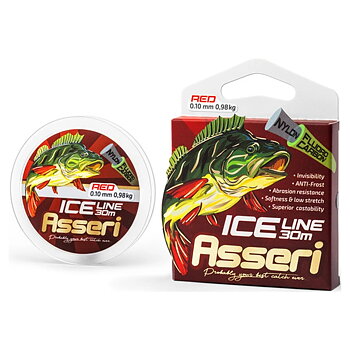Isfiskelina Red 30m är en röd, fluorocarbon-belagd nylonlina för isfiske. stark pimpellina tillverkad i Japan