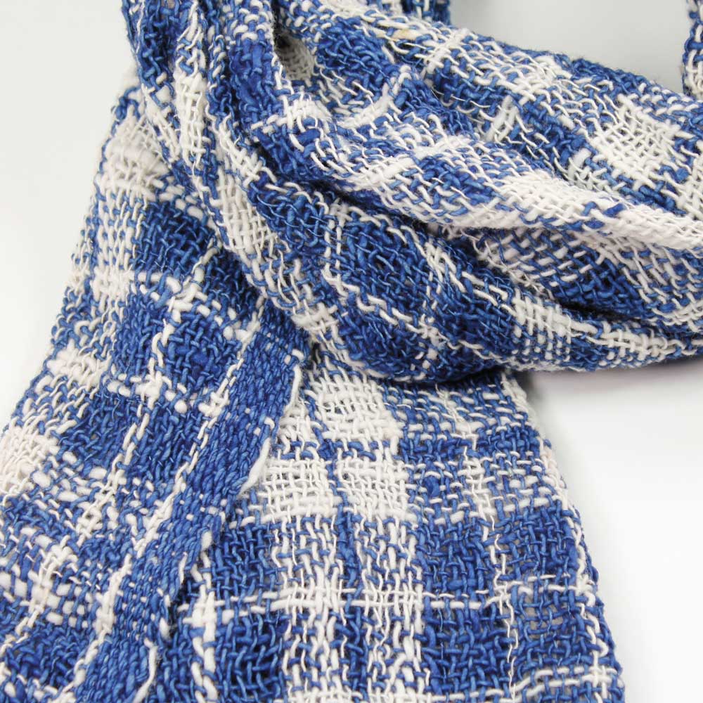 Stor Handvävd Sjal Indigo-Vit - 2