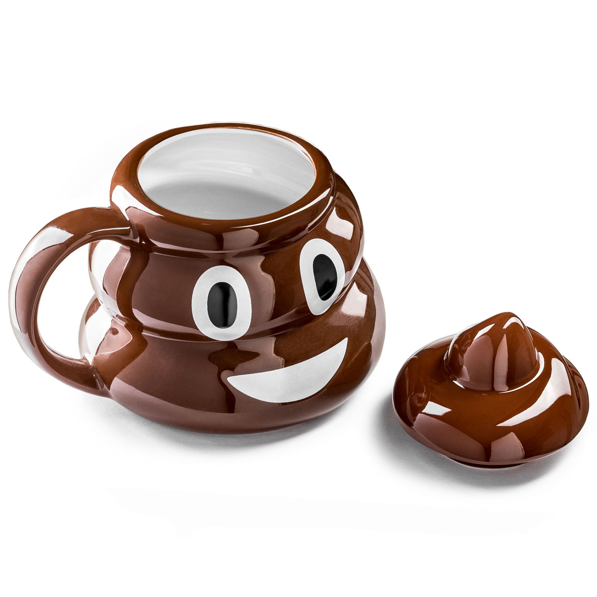 Poop-Emoji-Mugg med locket bredvid