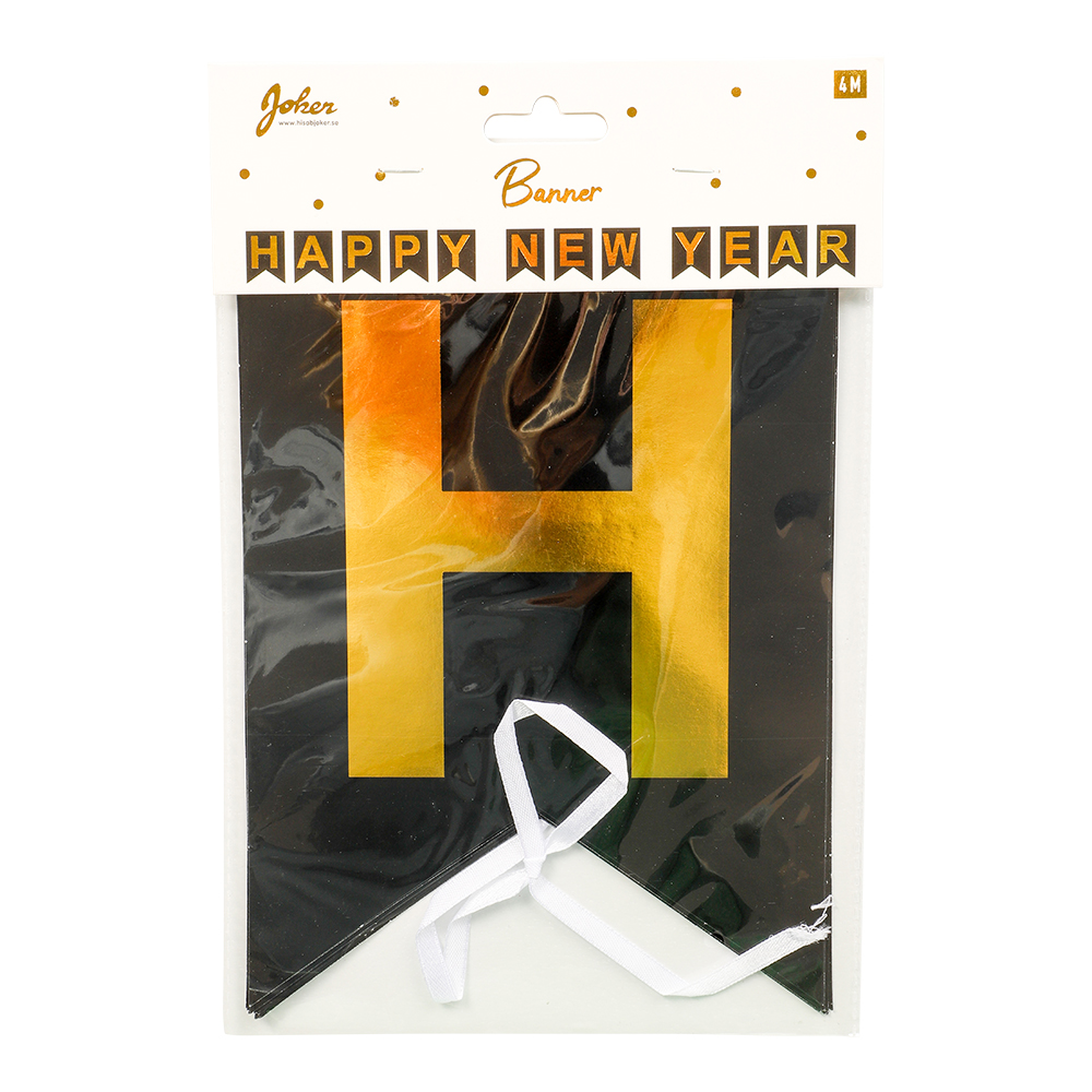 Vimpel Happy New Year Svart 4m - 2