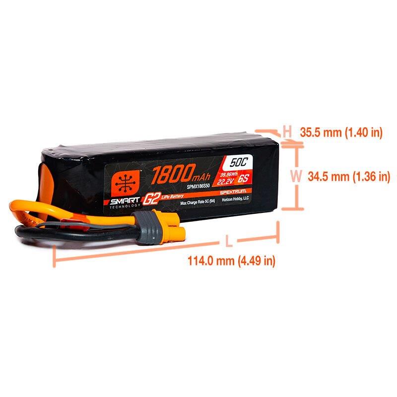 Spektrum 22.2V 1800mAh 6S 50C Smart G2 LiPo Battery: IC3 - 3
