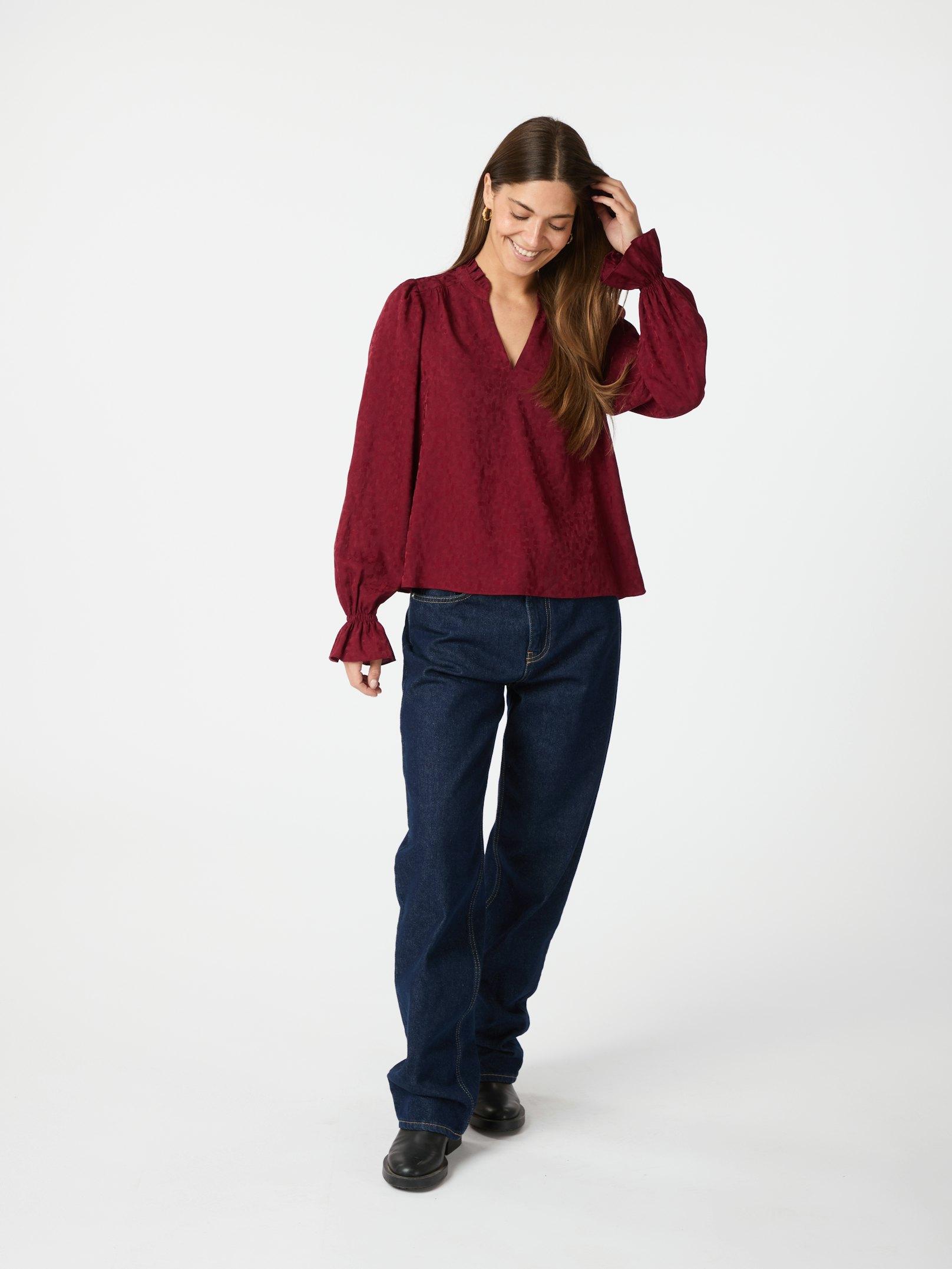 Amara Jacquard Dot Blouse Wine - 5