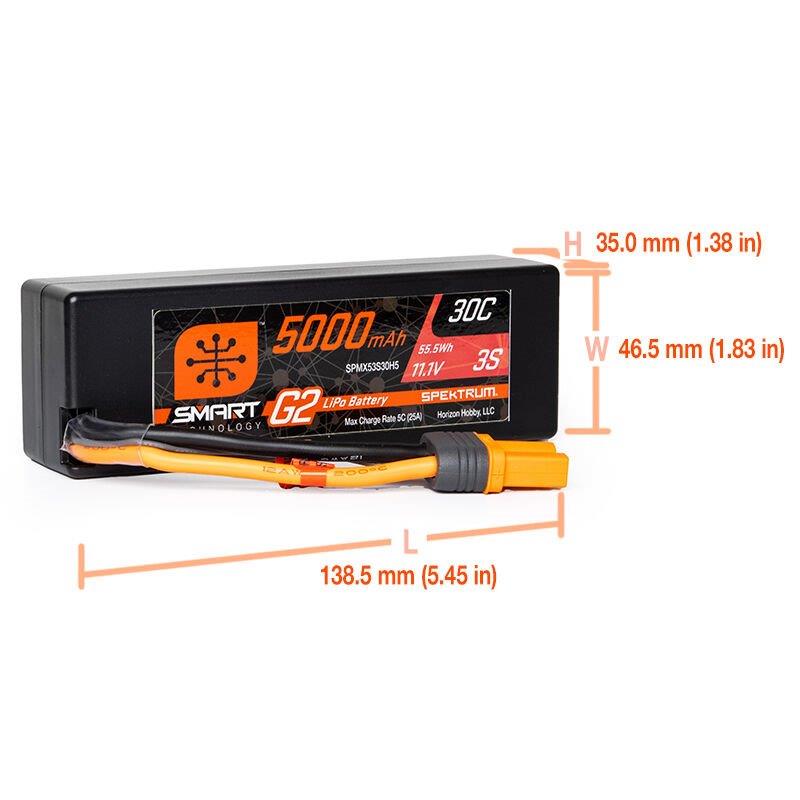 Spektrum 11.1V 5000mAh 3S 30C Smart G2 Hardcase LiPo Battery: IC5 - 3