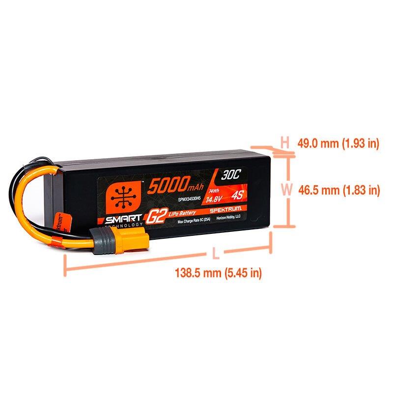 Spektrum 14.8V 5000mAh 4S 30C Smart G2 Hardcase LiPo Battery: IC5 - 3