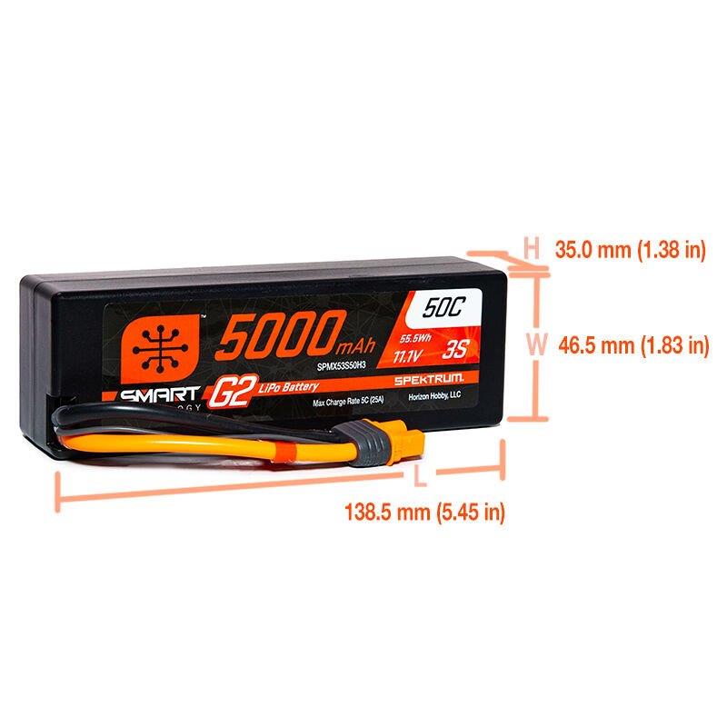 Spektrum 11.1V 5000mAh 3S 50C Smart G2 Hardcase LiPo Battery: IC3 - 3