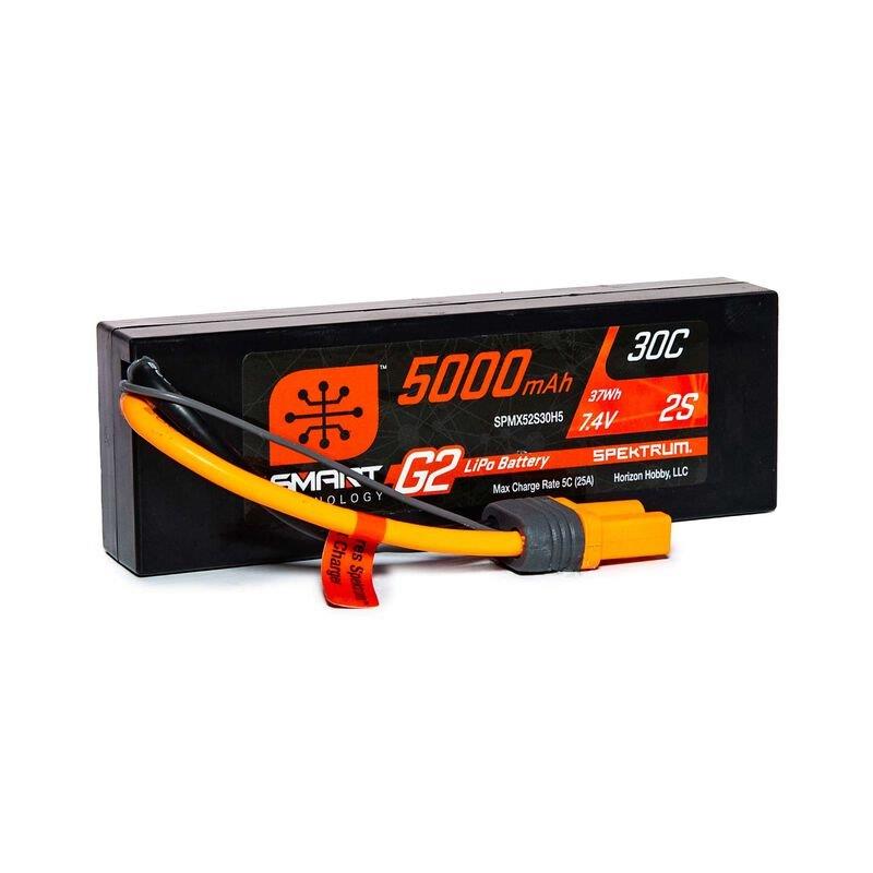 Spektrum 7.4V 5000mAh 2S 30C Smart G2 Hardcase LiPo Battery: IC5