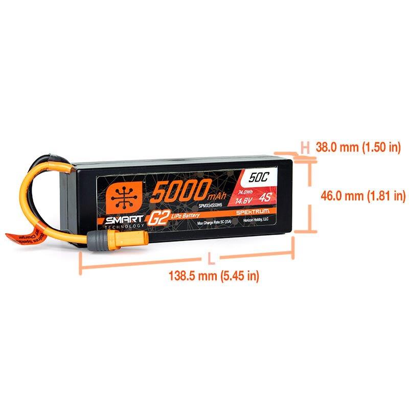 Spektrum 14.8V 5000mAh 4S 50C Smart G2 Hardcase LiPo Battery: IC5 - 3