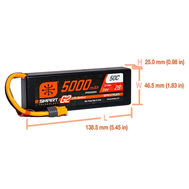 Spektrum 7.4V 5000mAh 2S 50C Smart LiPo G2 Hard Case: IC3 - 3