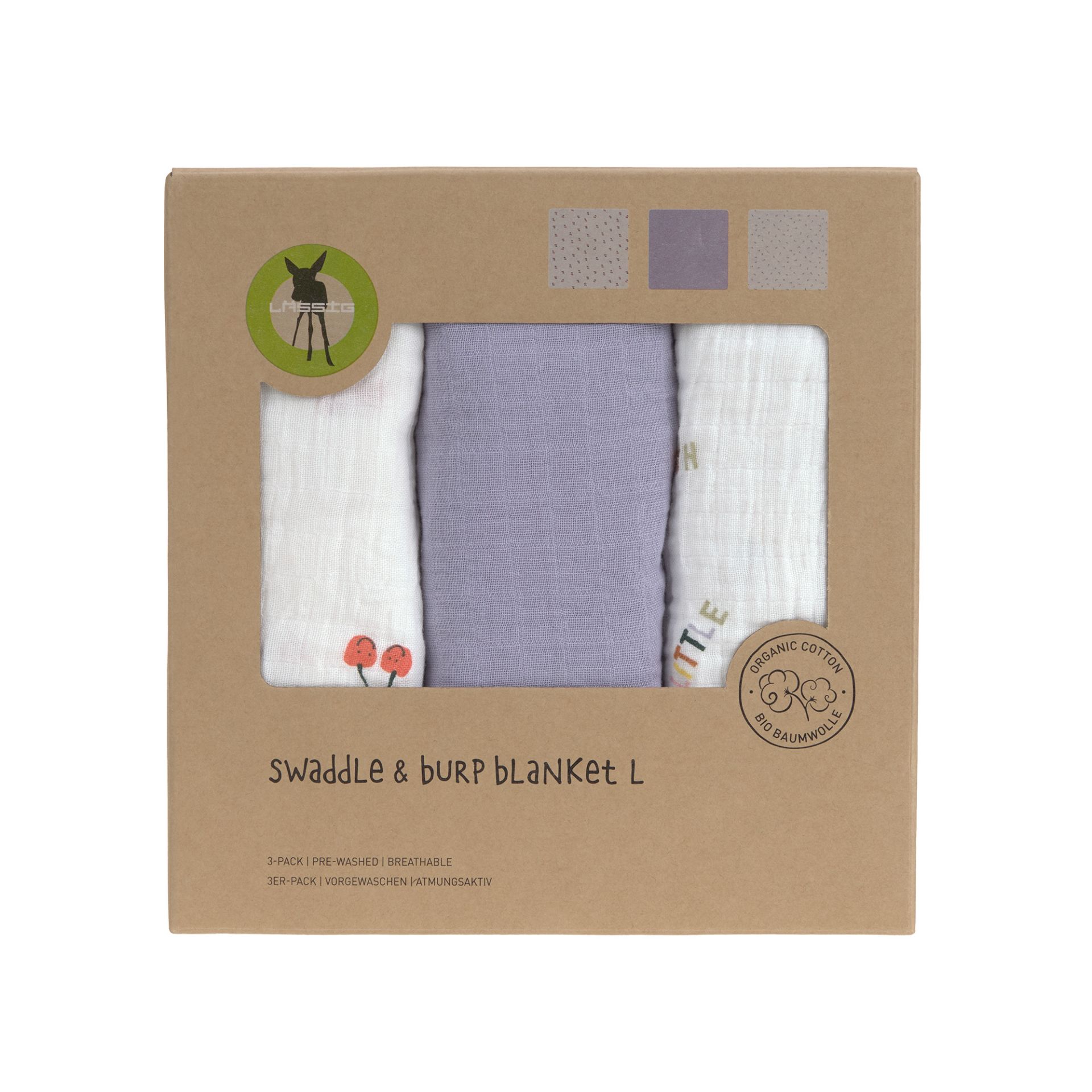 Lässig Swaddle & Burp Blank L GOTS Happy Fruits Cherry - 3
